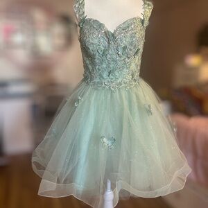 Elegant Green/ Sage Dress with butterfly Embellishments